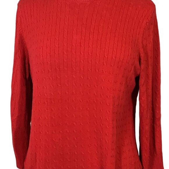 The Limited 3/4 Sleeve Back Zip Red Cable Knit Stretch Pullover Sweater XL - Picture 3 of 10